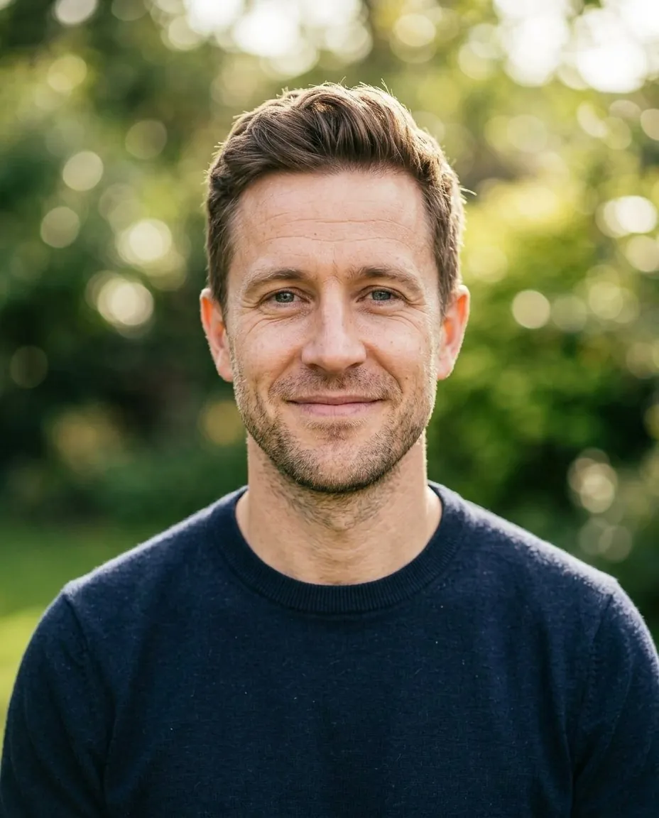 Headshot with the background changed to a garden