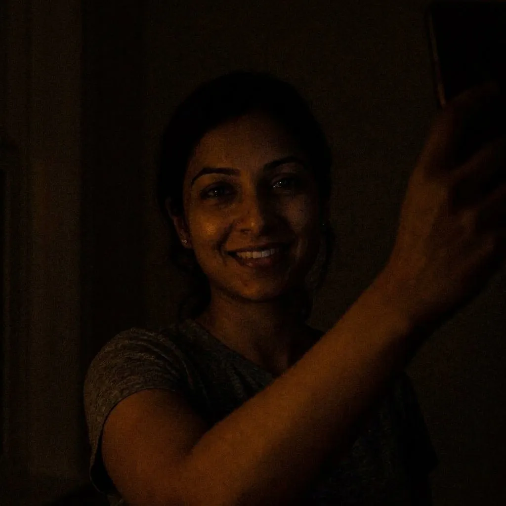 Selfie taken in very dim light, a poor input for AI